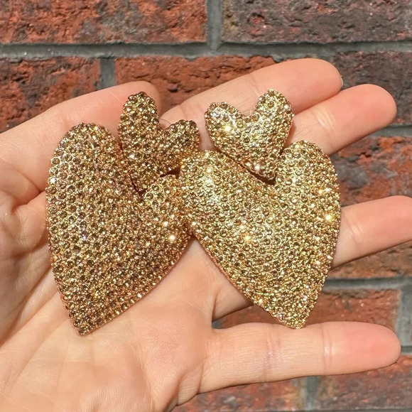 Champagne HEART CRYSTAL DROP EARRINGS - Picture 7 of 10